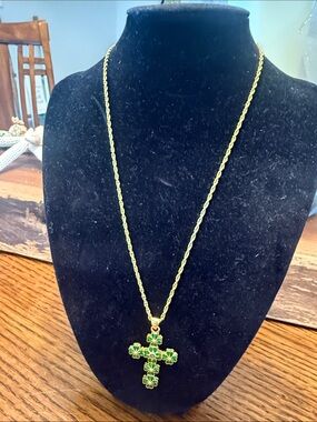 Christopher Radko Gold-Tone Green Enamel Cross Pendant Necklace